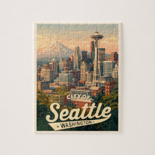 Seattle Silhouet – Space Needle & Mount Rainier Legpuzzel