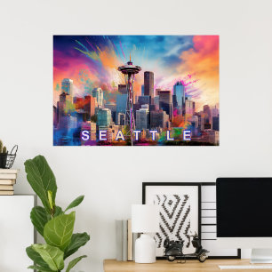 Seattle Silhouette Graffiti Kunst Poster