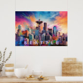 Seattle Silhouette Graffiti Kunst Poster (Keuken)