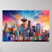 Seattle Silhouette Graffiti Kunst Poster (Voorkant)