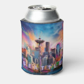 Seattle Skyline Abstracte kunst Blikjeskoeler (Blikje Achterkant)