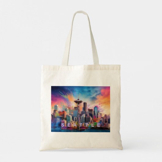 Seattle Skyline Abstracte kunst Tote Bag (Achterkant)
