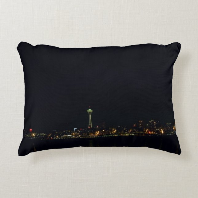 Seattle Skyline bij nacht Accent Kussen (Voorkant)