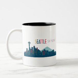 Seattle Skyline Blue Tweekleurige Koffiemok