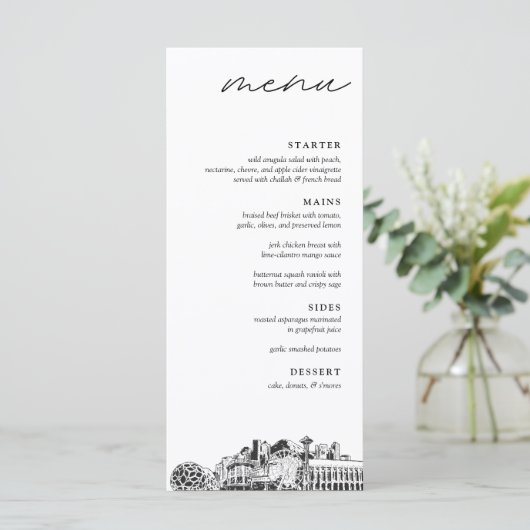 Seattle Skyline bruiloft diner menu (Staand voorkant)
