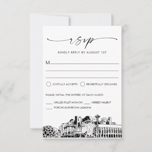Seattle Skyline Bruiloft RSVP Reactie Kaart (Voorkant)