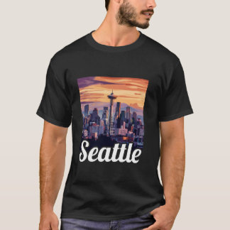 Seattle Skyline CityScape bij zonsondergang Seattl T-shirt