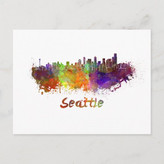 Seattle skyline in waterverf briefkaart (Voorkant)