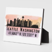 Seattle Skyline Latitude en Longitude Tabletop Fotoplaat (Zijkant)
