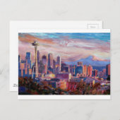 Seattle Skyline met Space Needle en Mt Rainier Briefkaart (Voorkant / Achterkant)