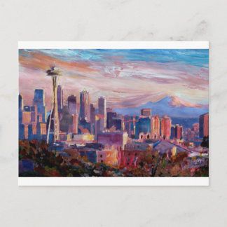 Seattle Skyline met Space Needle en Mt Rainier Briefkaart