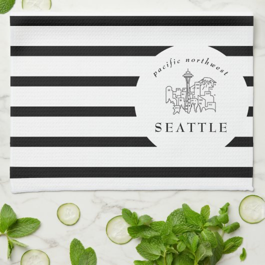 Seattle Skyline Pacific Northwest Minimale Outline Theedoek (Gevouwen)