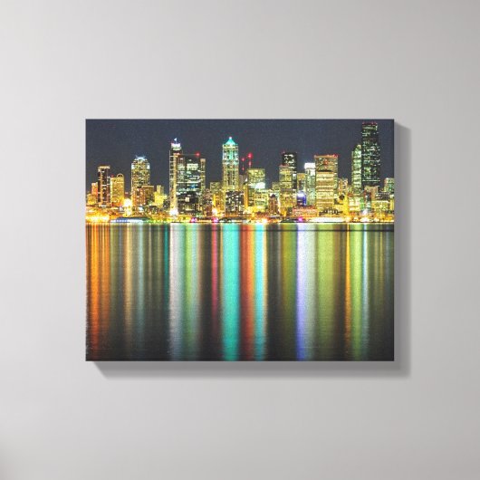 Seattle skyline 's nachts met reflectie canvas afdruk (Voorkant)