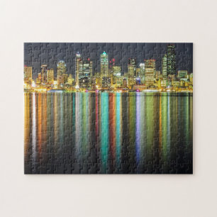 Seattle skyline 's nachts met reflectie legpuzzel
