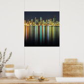 Seattle skyline 's nachts met reflectie poster (Keuken)