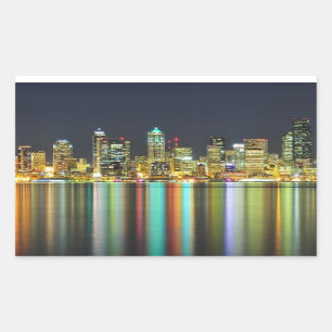 Seattle skyline 's nachts met reflectie rechthoekige sticker