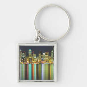 Seattle skyline 's nachts met reflectie sleutelhanger