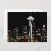 Seattle skyline 's nachts, met Space Needle. Briefkaart (Voorkant / Achterkant)