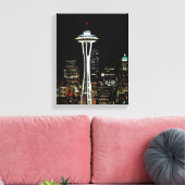 Seattle skyline 's nachts, met Space Needle. Canvas Afdruk (Insitu (Woonkamer))