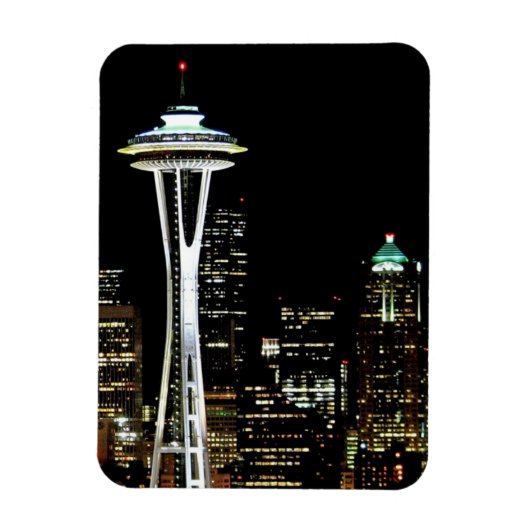 Seattle skyline 's nachts, met Space Needle. Magneet (Verticaal)