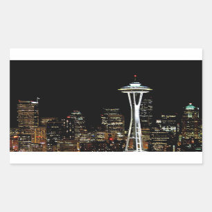 Seattle skyline 's nachts, met Space Needle. Rechthoekige Sticker