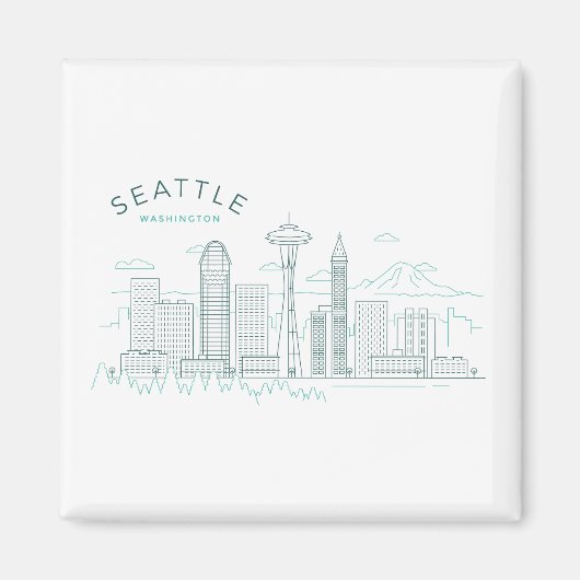 Seattle Skyline Stroke Magneet (Voorkant)