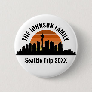 Seattle Skyline Sunset aangepaste familie vakantie Ronde Button 5,7 Cm
