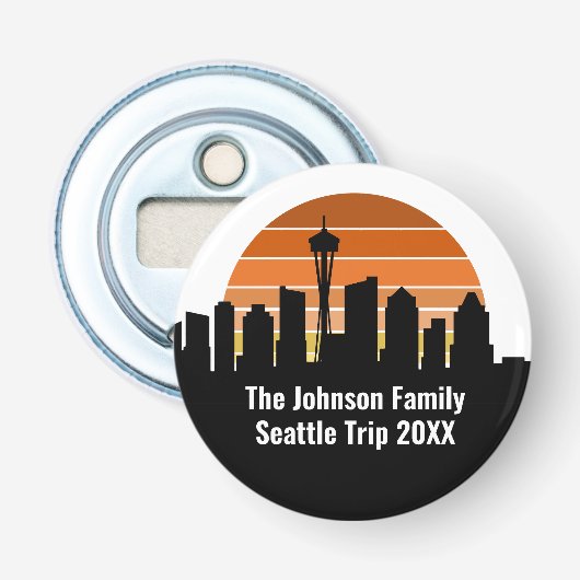 Seattle Skyline Sunset Trip Keepsake gepersonalise Button Flesopener (Voorkant)