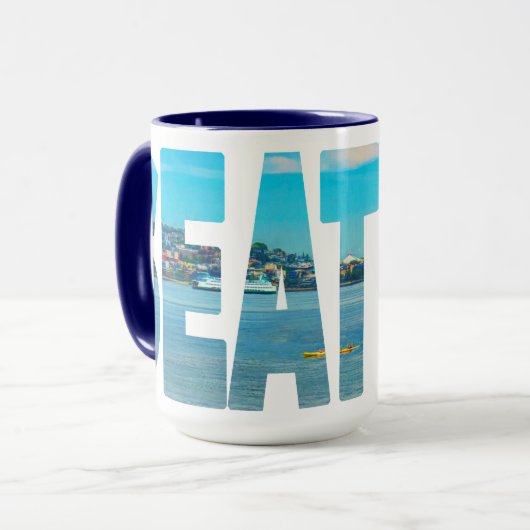 Seattle Skyline Typografie Modern Photo Coffee Mok (Voorkant links)