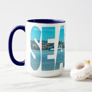 Seattle Skyline Typografie Modern Photo Coffee Mok