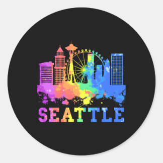 Seattle Skyline Waterverf Seattle Ronde Sticker
