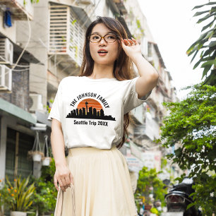 Seattle Skyline Zonsondergang Aangepaste Vakantie T-shirt