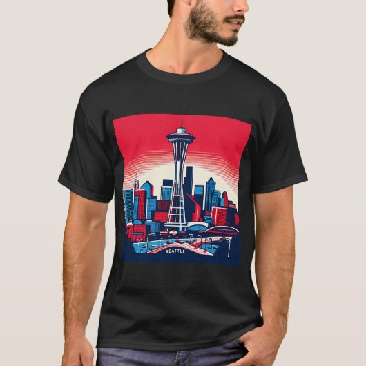 Seattle Space Needle Cityscape Retro  T-Shi T-shirt (Voorkant)