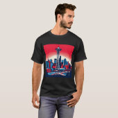 Seattle Space Needle Cityscape Retro  T-Shi T-shirt (Voorkant volledig)
