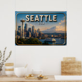 Seattle Space Needle en Mount Rainier Poster (Keuken)