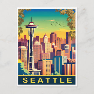 Seattle, stadsgezicht, Washington State, Reizen Briefkaart