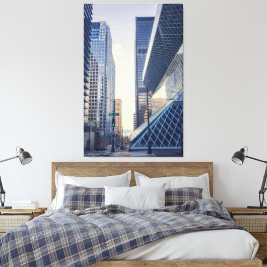 Seattle Street Uitzicht met moderne architectuur Canvas Afdruk (Insitu (Slaapkamer))
