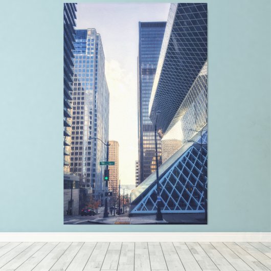 Seattle Street Uitzicht met moderne architectuur Canvas Afdruk (Insitu (Houten vloer))