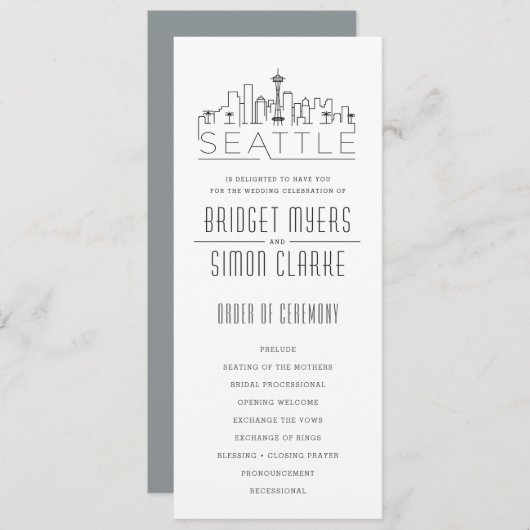 Seattle Stylized Skyline | Weddenschap-programma Kaart (Voorkant / Achterkant)