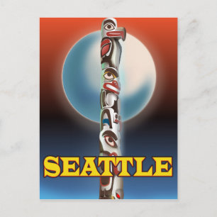 Seattle Totempaal reisposter print Briefkaart