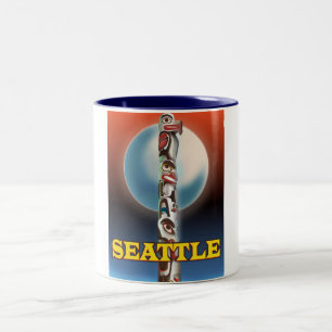 Seattle Totempaal reisposter print Tweekleurige Koffiemok