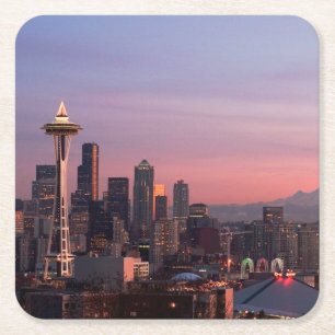 Seattle uit Kerry Park. Vierkante Kartonnen Onderzetter