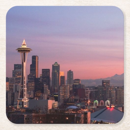 Seattle uit Kerry Park. Vierkante Kartonnen Onderzetter (Voorkant)