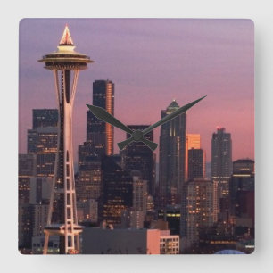 Seattle uit Kerry Park. Vierkante Klok