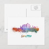 Seattle V2 skyline in waterverf Briefkaart (Voorkant / Achterkant)