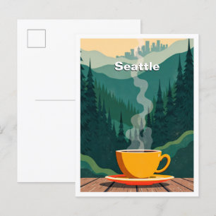 Seattle Verenigde Staten Kunst Vintage Illustratie Briefkaart