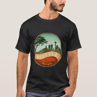 Seattle WA City Skyline Retro noodlijdende Vintage T-shirt