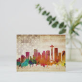 Seattle, WA | Waterverf City Skyline Briefkaart (Staand voorkant)