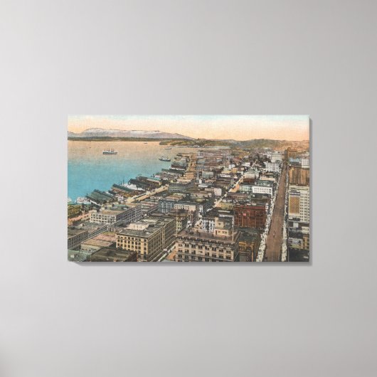 Seattle, WAAerial of Downtown Seattle & Bay Canvas Afdruk (Voorkant)