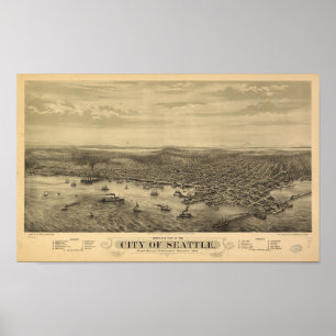 Seattle Washington 1878 Antiek Panorama Poster